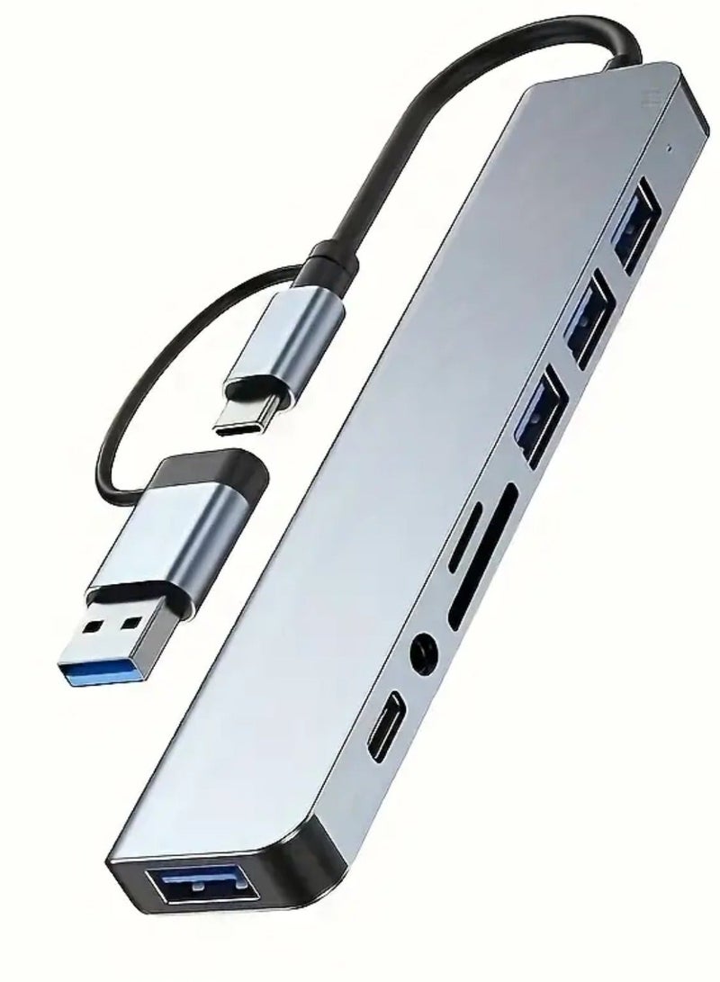 Zedtron 8-in-1 USB Hub Multiport Adapter with Audio Jack – 4 USB 3.0 Ports, USB-C, TF/SD Card Reader, 3.5mm Aux Output – USB Extender for iPad Pro, MacBook, Windows Laptops & Tablets - Image 3